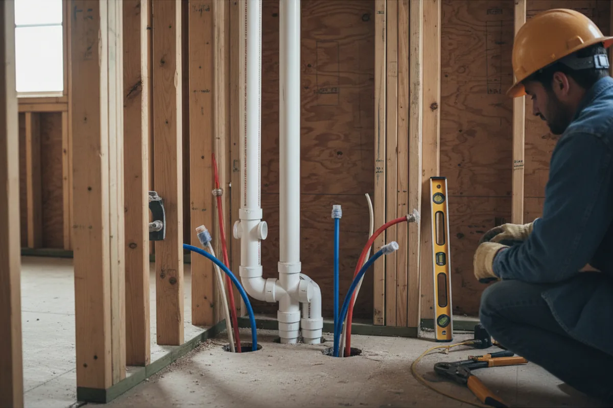 Drain and supply rough-in during Sump Pump Repair in Nebo